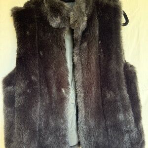 Coaco NY Faux Fur Vest Reversible Black Plush Zip Winter Luxe Y2K M EUC mob wife